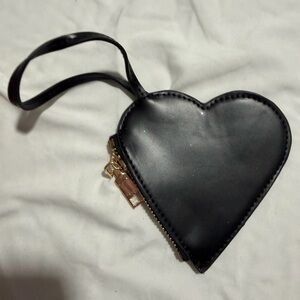 Heart-Shaped Black Leather Wristlet